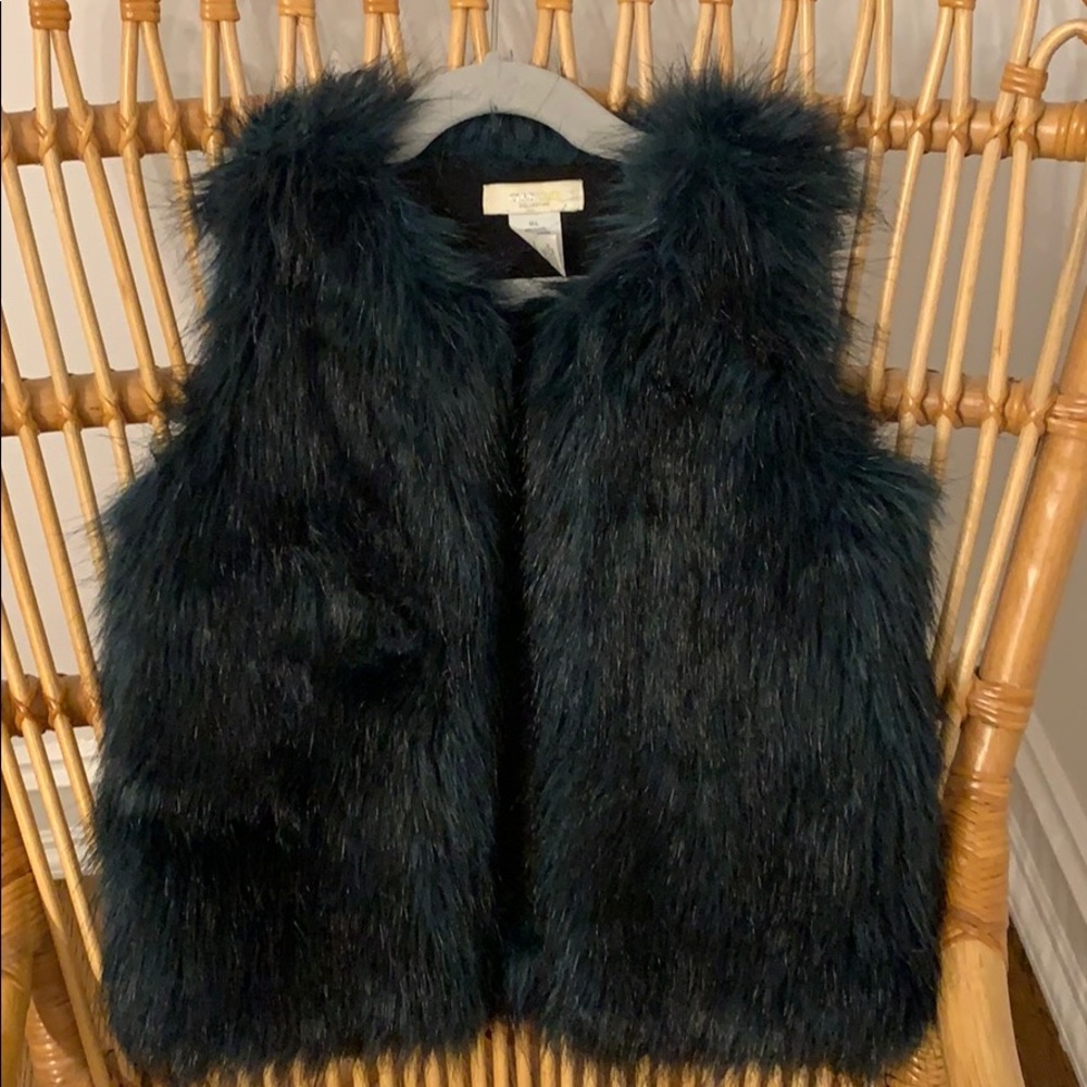 Crewcuts Faux Fur Peackock Green Vest NWOT